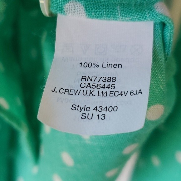 J. CREW PERFECT LINEN BUTTON UP SHIRT POLKA DOT AQUA BLUE GREEN WHITE SIZE 2 - Picture 7 of 9